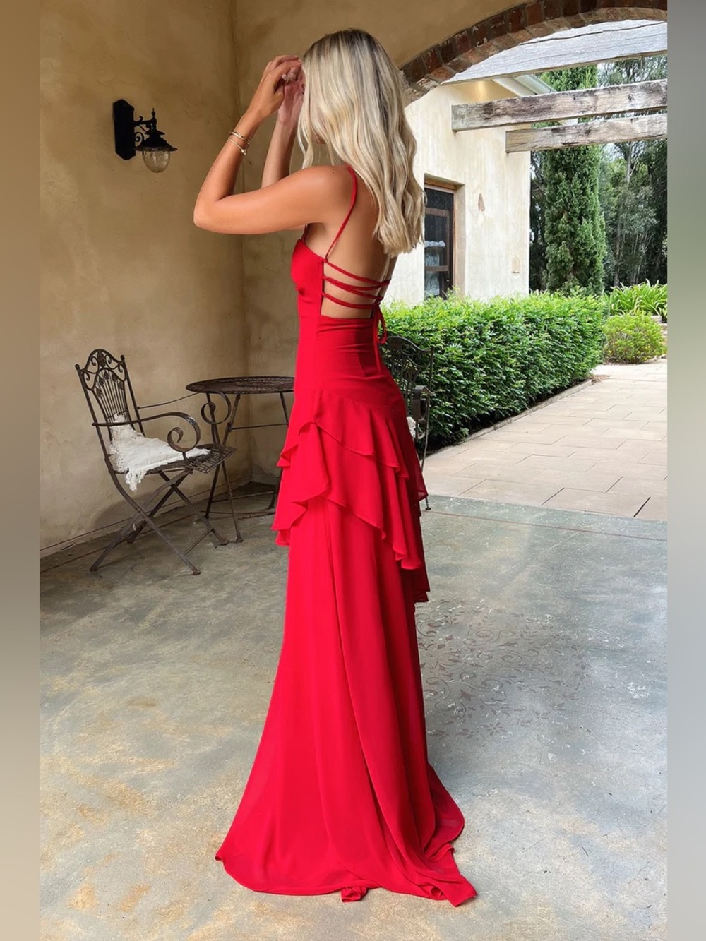 NWT Anais Tiered Ruffle Maxi Dress Red Size 0 Formal Wedding Guest - Picture 3 of 9